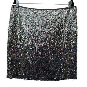 NWT White House Black Market Silver Sequin Mini Skirt size 14